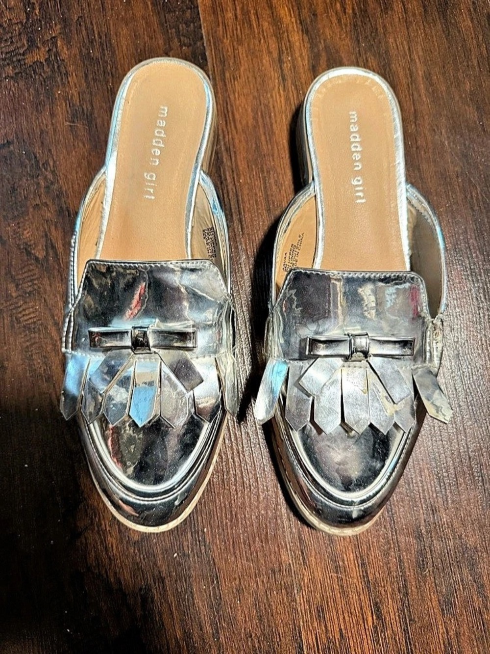 Madden Girl Silver & Gold Metallic Buckle Mules